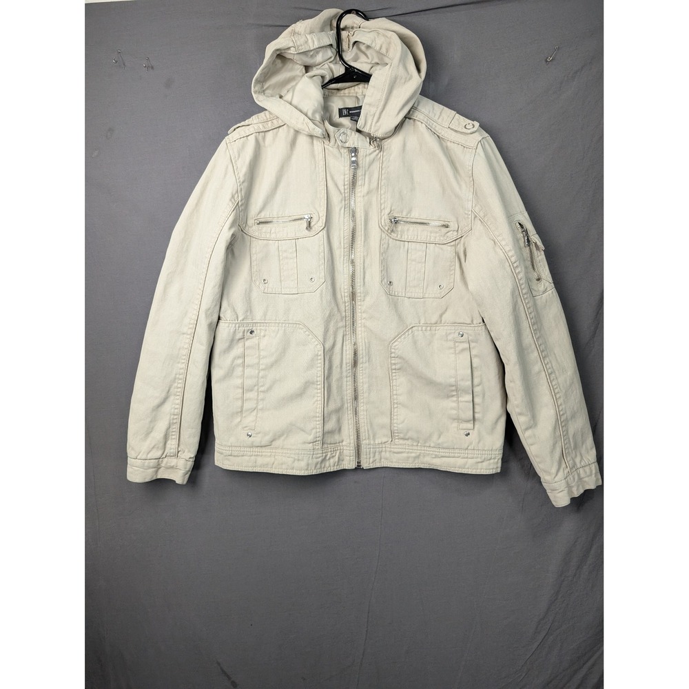 INC International Concepts Mens Beige Hooded Military Field Jacket Herringbone L